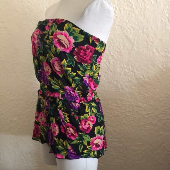 Urban Outfitters Kimchi Blue Purple Pink Floral Cover Up Strapless Romper - Picture 2 of 7